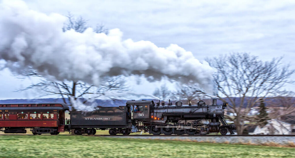 Strasburg Railroad train running on the tracks